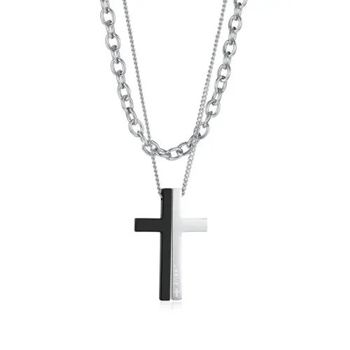 NTM224 Titanium Steel Cross Necklace Minimalist Multi-Layered Hip-Hop Stainless Chain
