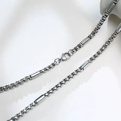 NTM488 Men's 5MM Square Pearl Chain Stainless Steel Thick Hip Hop Necklace