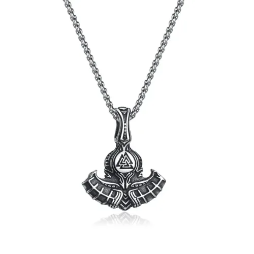 NTM110 Viking Odin Battle Axe Titanium Pendant Nordic Rune Steel Necklace for Men