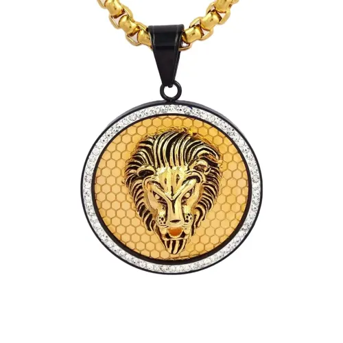 NTM650 Diamond Lion Pendant Round Titanium Stainless Steel Key Luggage Accessory
