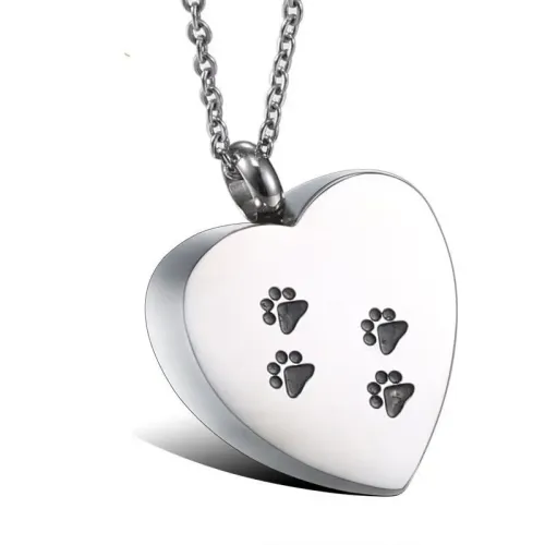 NTM827 Titanium Steel Heart Paw Print Perfume Bottle Necklace Cat Dog Urn Pendant
