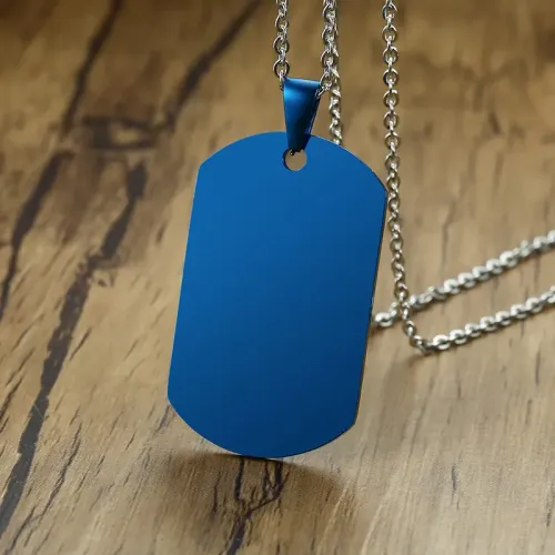 NTM409 Engravable Stainless Steel Tag Pendant Glossy Sweater Chain Necklace