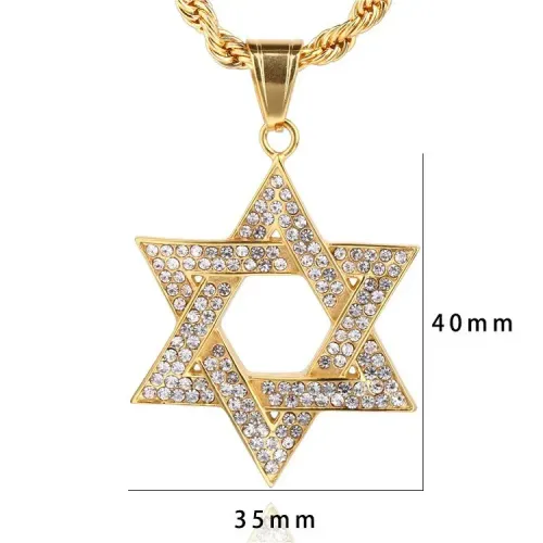 NTM715 Diamond Encrusted Six-Pointed Star Pendant Titanium Steel Hip-Hop Necklace