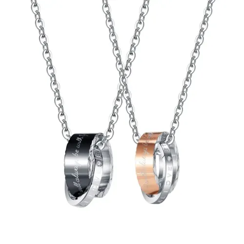 NTM59 Double Ring Couple's Necklace Titanium Steel Love Pendant for Partners