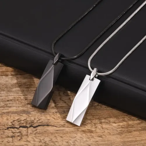 NTM396 Men's Black Geometric Necklace Stainless Steel Rectangular Bar 3D Rhombus