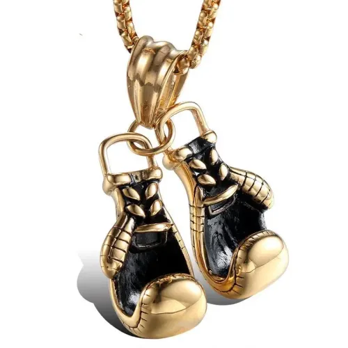 NTM816 Titanium Steel Double Boxing Glove Pendant Trendy Unisex Fitness Necklace