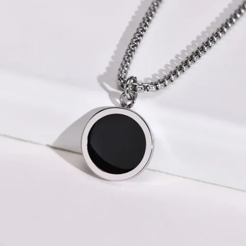 NTM339 Men's Geometric Oval Pendant Stainless Steel Round Necklace in Steel Color
