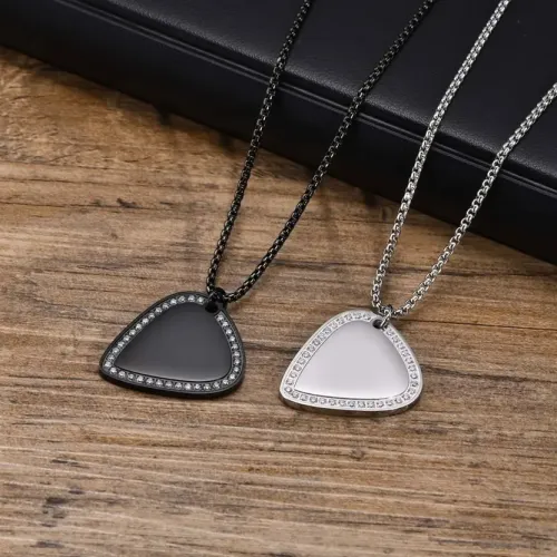 NTM455 Men's White Zircon Pick Pendant Full-Gloss Stainless Steel Black necklace
