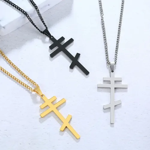 NTM400 Men's Hip Hop Titanium Cross Necklace Stainless Steel Pendant Jewelry
