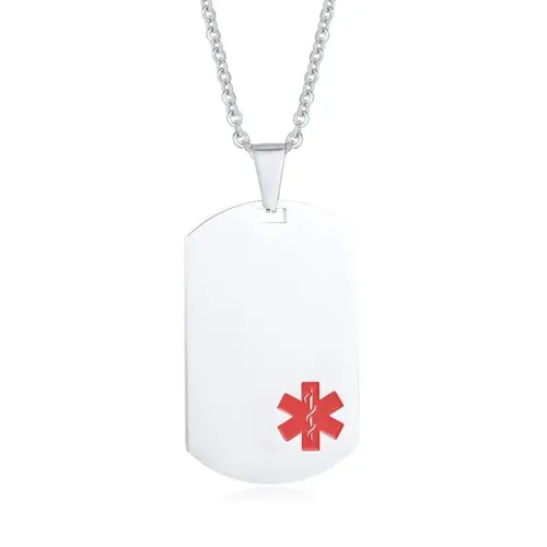 NTM627 Engravable Red Medical Logo Tag Men's Stainless Steel Necklace