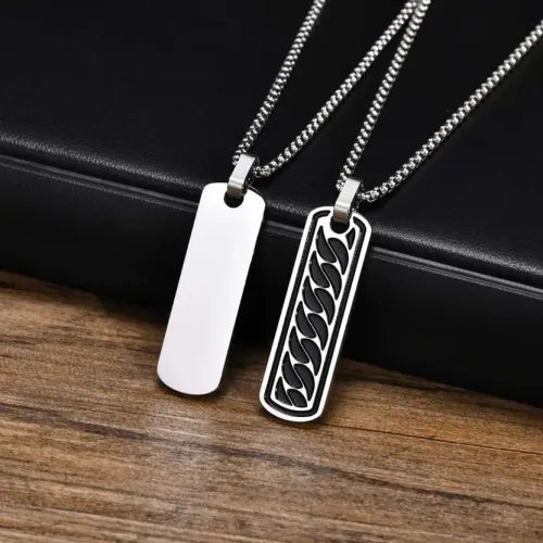 NTM300 Custom engrave Titanium Steel Chain Pattern Pendant Necklace in Steel Color
