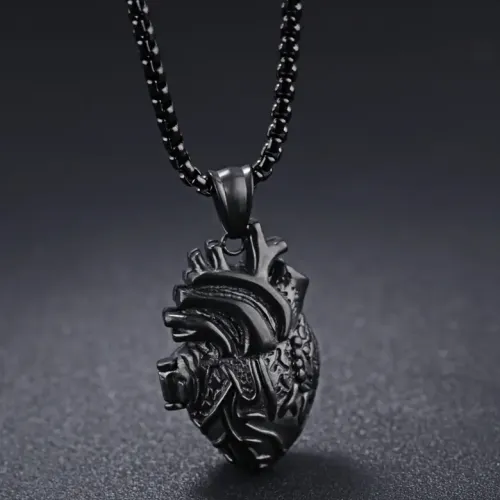 NTM247 Titanium Steel Heart Pendant Openable Human Organ Jewelry Necklace