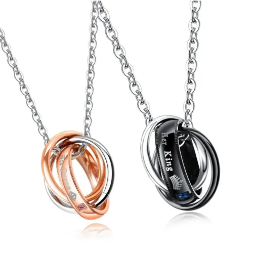 NTM178 His Queen Her Kg Crown Couple Necklaces Diamond Titanium Steel Jewelry