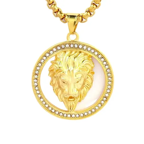 NTM651 Diamond Lion Pendant Stainless Titanium Steel Commemorative Key Disc