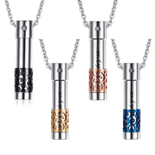 NTM605 Stainless Steel Cylindrical Perfume Locket Openable Aromatherapy Pendant