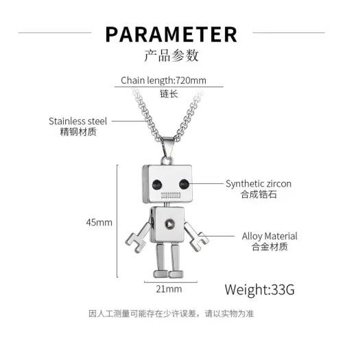 NTM19 Kids Titanium Steel Block Robot Necklace Cartoon Cute Fashion Pendant