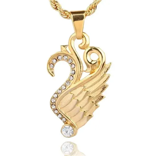 NTM740 Diamond Swan Pendant Necklace Set Titanium Graduation Gift Jewelry