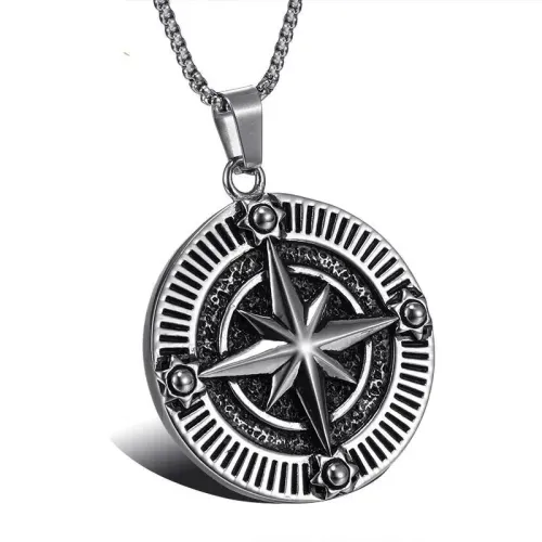 NTM853 Men's Viking Compass Pendant Titanium Stainless Steel Norse Necklace