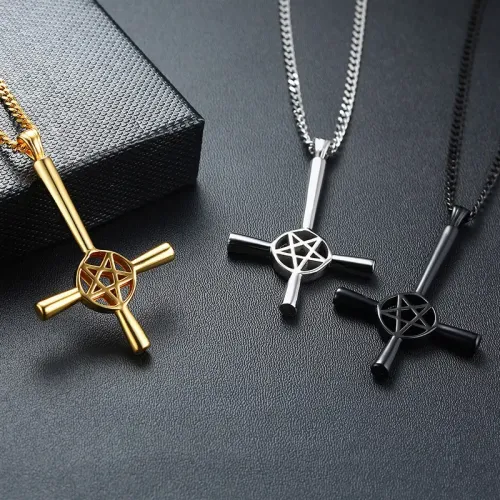 NTM443 Steel Color Satan Cross Pendant Stainless Steel Gothic Style Jewelry
