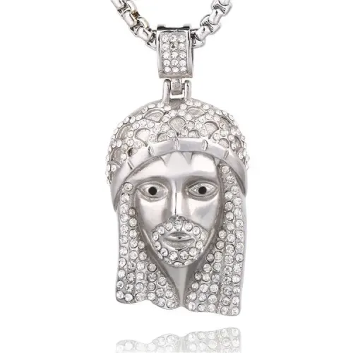 NTM659 Diamond Jesus Head Pendant Titanium Steel Religious Necklace