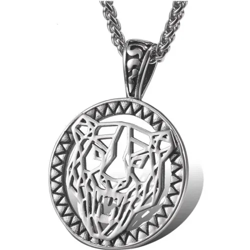NTM836 Men's Tiger Head Pendant Titanium Stainless Steel Necklace Jewelry