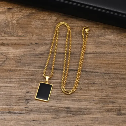 NTM460 Men's Geometric Stainless Steel Rectangular Epoxy Pendant Necklace Modern Steel Jewelry