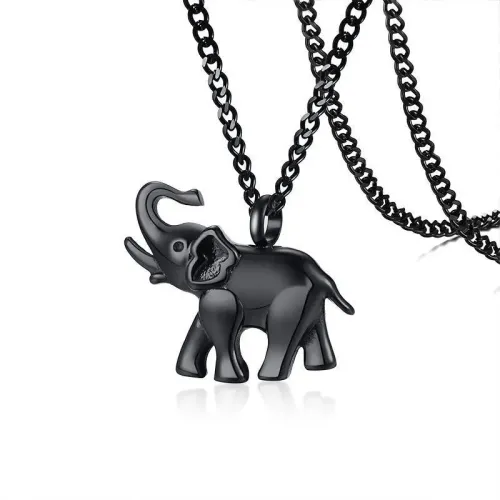 NTM579 Black Elephant Urn Necklace Openable Stainless Steel Jewelry Pendant