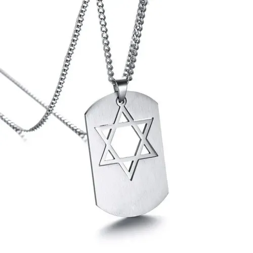 NTM587 50MM Hollow Hexagram Pendant Titanium Steel Men's Necklace