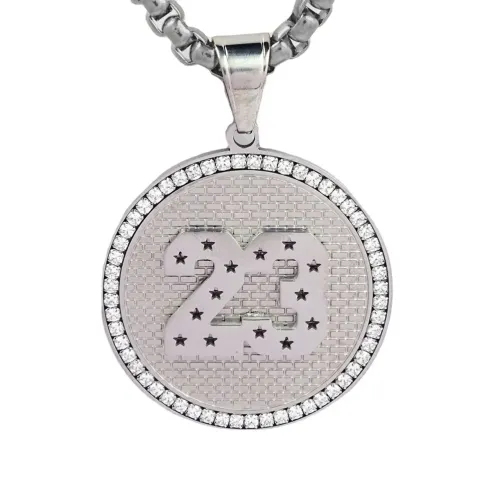 NTM648 Hip-Hop 23 Number Large Disc Pendant Titanium Steel Necklace Key Bag Accessory