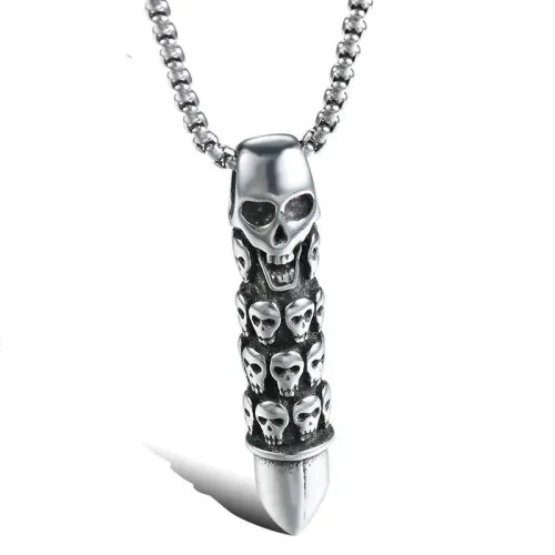 NTM749 Men's Stainless Steel Bullet Skull Necklace Punk Style Personality Jewelry