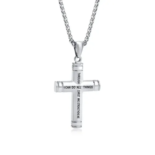 NTM432 Men's Titanium Steel Cross Pendant Scripture Engraved Stainless Necklace