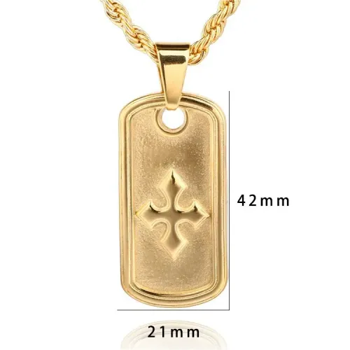 NTM723 Handsome Punk Cross Dog Tag Pendant Military Style Necklace for Men