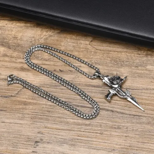 NTM476 Men's Rose Style Cross Pendant 60cm Stainless Steel Necklace Jewelry