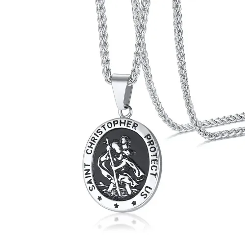 NTM265 Hip Hop Stainless Steel St. Christopher Pendant Protective Necklace Jewelry