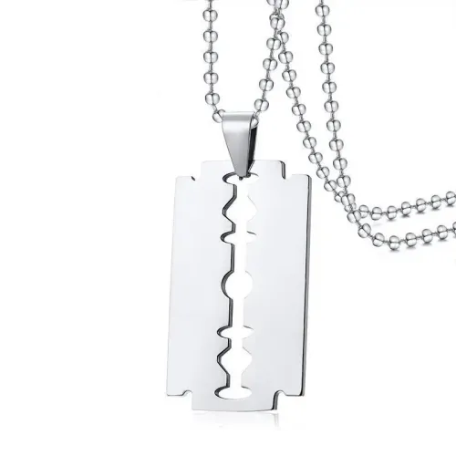 NTM583 Men's Titanium Razor Blade Pendant Stainless Steel Jewelry Necklace
