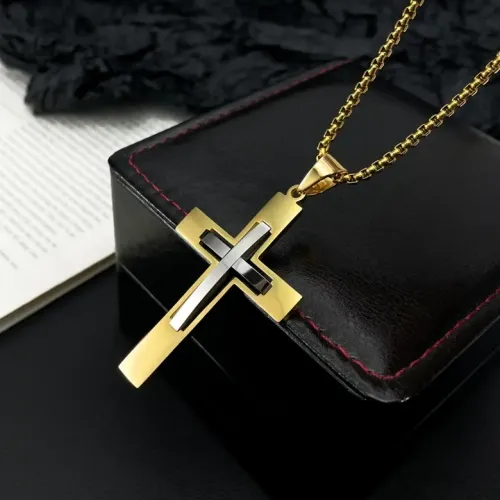 NTM219 Men's Stainless Steel Double Layer Hollow Cross Pendant Hip Hop Titanium Necklace