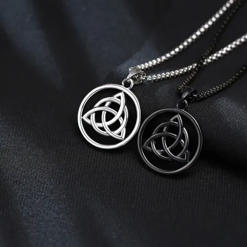 NTM531 Men's Trinity Pendant Black Round Stainless Steel Metal Necklace