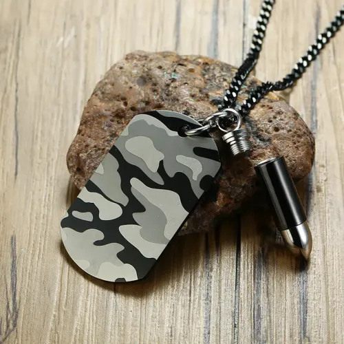 NTM540 Men's Camouflage Bullet Tag Pendant Titanium Steel Military Necklace
