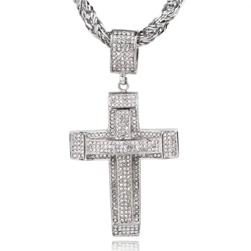 NTM663 Golden Diamond Cross Pendant Classic Tombstone Necklace Jewelry
