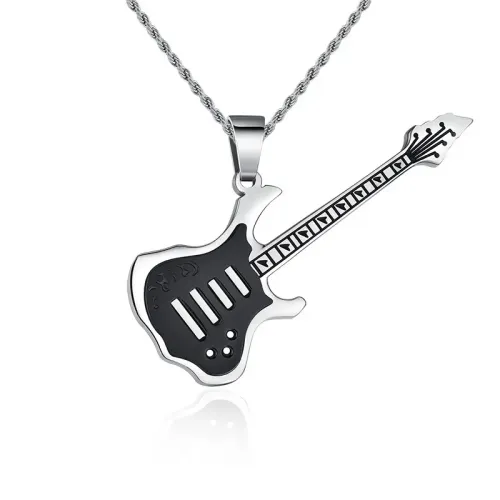 NTM552 Men's Titanium Steel Guitar Necklace Trendy Hip Hop Music Pendant Accessory
