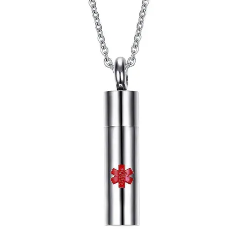 NTM597 30MM Medical Logo Cylinder Perfume Bottle Pendant Stainless Steel Aromatherapy Necklace