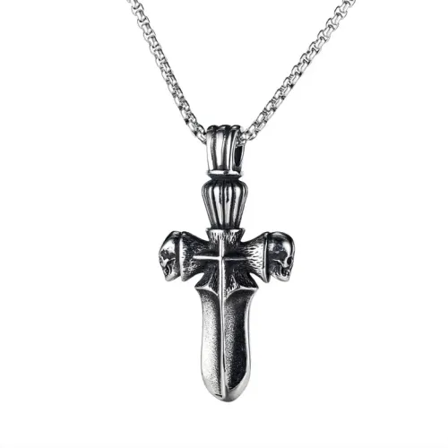 NTM116 Men's Cross Skull Pendant Stainless Titanium Steel Necklace