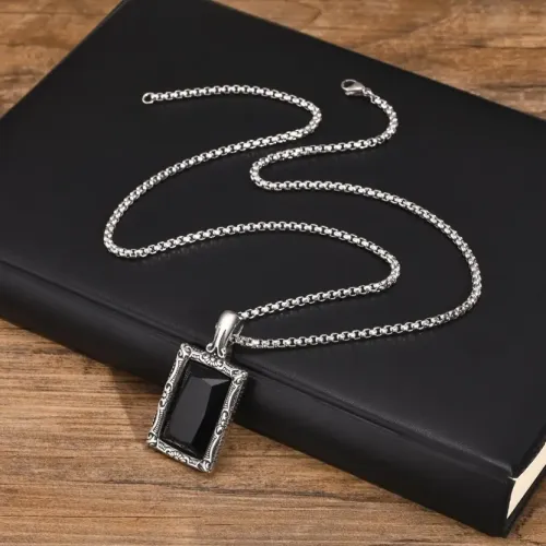 NTM392 Men's Black Glass Square Frame Pendant Titanium Stainless Steel Jewelry