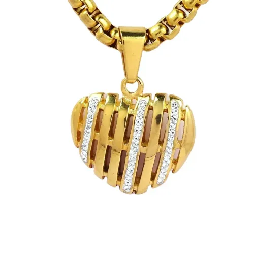 NTM671 Hip Hop Gold Plated Titanium Heart Pendant Trendy Steel Necklace