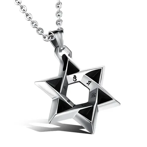 NTM207 Men's Punk Six-Pointed Star Pendant Stainless Steel Necklace