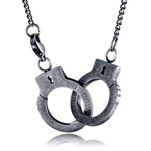NTM228 Men's Handcuffs PUTDOWN Pendant Titanium Stainless Steel Necklace
