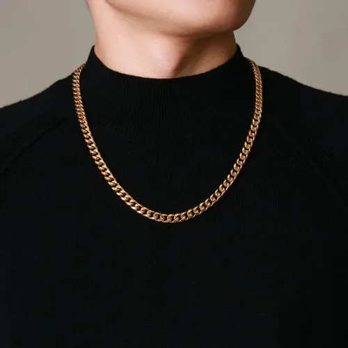 NTM368 Gold Men's Twisted 7mm Stainless Steel Chain Necklace Metal Fashion Ornament