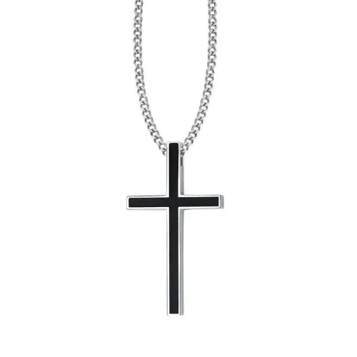 NTM620 45MM Stainless Steel Cross Pendant Epoxy Inlay Style Necklace