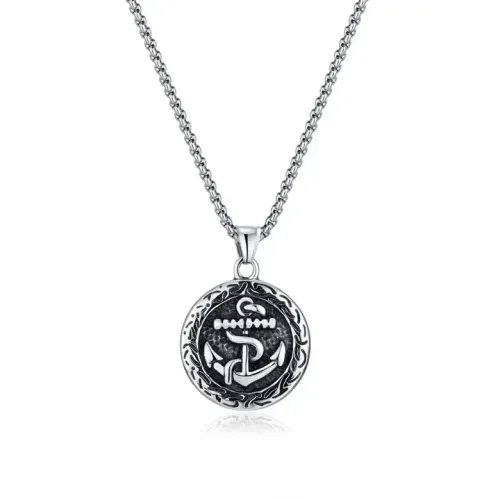 NTM112 Hip Hop Titanium Steel Round Brand Anchor Pendant Men's Stainless Necklace