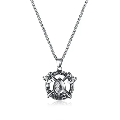 NTM97 Men's Hip Hop Spartan Double Ax Pendant Titanium Steel Necklace